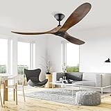 XSGDMN Deckenventilator mit Fernbedienung, Deckenventilator ohne Licht, DC Deckenventilator holz, 6-stufiger reversibler leiser DC-Motor für Schlafzimmer Wohnzimmer Bauernhaus Veranda (132cm/52'')