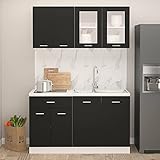 BULANED 4-TLG. Küchenzeile, Küchenschrank, Einbauküche, Unterschrank Küche, Kitchen Cabinet Unit, Singleküche, Kitchen Cabinets, Schwarz Holzwerkstoff