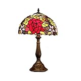 JENCUZ Tischlampen Tiffany-Stil Retro Tischlampen Schlafzimmer Einfach Nachttischlampe Vintage Zinklegierung Muster Rose Schreibtischlampe Retro Für Studie Hotel Wohnzimmer Lampe(B: 30Cm)