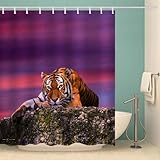 MOXINO Tiger Duschvorhang Anti-Schimmel 240x200 cm Polyester Stoff Textil Waschbar Badvorhang 3D Tier Tiger Motiv Design Shower Curtain Wasserdicht Badezimmer Vorhänge mit 12 Haken