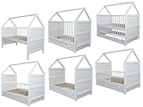 Micoland Babybett Kinderbett Juniorbett Bett Haus 140 x 70cm mit Schublade Weiss 0 bis 6 Jahre