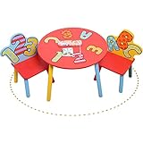 OLOTU Handbuch Set aus Holz-Kinderschreibtisch und 2 Stühlen, runder Kindertisch für Kleinkinder zum Lesen/Lernen/Esszimmer/Spielzimmer, Spieltisch rot Angepasst