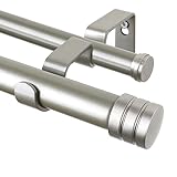 TONIAL 2,5 cm Doppel-Gardinenstangen, 91,4 cm bis 182,9 cm, dekorative Gardinenstange für Fenster 61 bis 172,8 cm, mit klassischem Endstück, Antiksilber