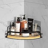 Bestdon Duschablage Ecke ohne bohren, Duschregal Schwarz Selbstklebend Bambus Eckregal, Duschkorb Badregal Edelstahl Shampoo Halterung für Badezimmer Küche, Rostfreier