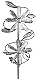 dekojohnson - Windrad für den Garten aus Metall - Windräder Windspiel Windmühle doppelt antik Silber - 23/92cm Groß