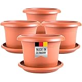 2friends 4er Set Pflanzkübel groß aussen, Blumentopf Gross 40cm Durchmesser, Pflanztopf Blumenkübel mit Untersetzer Terracotta, Pflanztöpfe, Pflanzentopf mit Löcher, Pflanztopf Rundtopf, Model: Kena