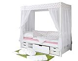 Himmelbett Marlies Massivholz Kiefer inkl.Tüll-Set Weiß Rosa