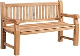 CLP Wetterfeste Gartenbank Jackson V2 aus massivem Teakholz | Holzbank mit ergonomischer Sitzfläche | In verschiedenen Größen erhältlich, Farbe:Teak, Größe:150 cm