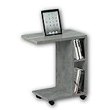 Stella Trading LATINO Moderner Beistelltisch auf Rollen in Beton-Optik - mobiler Couchtisch mit praktischer Tablet Schiene & Regal für Ihren Wohnbereich - 50 x 60 x 30 cm (B/H/T)