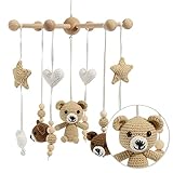 Minime Baby Mobile für Babybett Wickeltisch, Windspiel, Hängende Bettglocke, Babyzimmer, Teddy, Schildkröte, Bio-Baumwolle, Gehäkelt, Holz - Babyausstattung für Mädchen und Jungen(Beige)