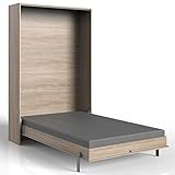 Lomadox Schrankbett 120x200 cm Eiche mit Lattenrost Jugendbett Gästebett Klappbett Raumsparbett Wandklappbett