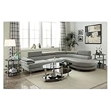 Sectional Sofa 2PCS Set Grey Faux Leather with Flip-up Headrest for Living Room Modern Comfortable Large Sofa