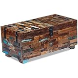 WIFESE Couchtisch Truhe Altholz Beistelltisch Nachttisch Wohnzimmertisch Couchtisch Rund Beistelltisch Holz Couchtisch Holz Sofatisch Kaffeetisch Handgefertigt Tischtruhe 80x40x35 cm Antik-Stil