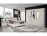 expendio Schlafzimmer Kasimir 73 Pinie weiß Doppelbett 180x200 2X Nachttisch Kleiderschrank Landhausmöbel Landhausstil