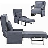 kubeier 3 in 1 Schlafsessel Klappbar, Schlafsofa mit Verstellbarer Rückenlehne & Schlafsofa Loungesofa mit Kissen, Sofa für kleine Häuser, Wohnung, Büro für das Home Office, bis 150kg,Grey