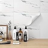 FunStick 15 Stück 30X60CM Fliesenaufkleber Marmor Weiss Bad Fliesenaufkleber Küche Weiß PVC Bodenbelag Selbstklebend Marmor Fliesen Selbstklebend Badezimmer Wand Klebe Vinylboden Fliesenoptik Für Bad