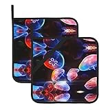 Topflappen, 2er-Set, Bunte Qualle, hitzebeständig, Topflappen für Küche, rutschfest, zum Kochen, Backen, Hot Pad, 20,5 x 20,5 cm