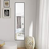 AUFHELLEN Spiegel mit Schwarz Metallrahmen 120x30cm Groß Wandspiegel HD Ganzkörperspiegel mit Haken für Flur, Tür, Wohn-, Schlaf- und Ankleidezimmer