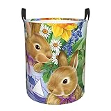 Osterhasen-Wäschekorb, wasserdicht, rund, Aufbewahrungskorb, Organizer, Wäschekorb mit Griffen für Büro, Schlafzimmer, Kleidung, Spielzeug