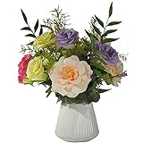 Künstliche gefälschte Blumen Künstliche Blumen Arrangements mit Vase, Faux Fake Blumen-Blumensträuße Küchentisch-Herzstück, for Indoor-Party-Hochzeitsraum-Dekoration (weiß) Blumensträuße Dekorationen