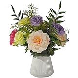 Künstliche gefälschte Blumen Künstliche Blumen Arrangements mit Vase, Faux Fake Blumen-Blumensträuße Küchentisch-Herzstück, for Indoor-Party-Hochzeitsraum-Dekoration (weiß) Blumensträuße Dekorationen