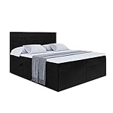 ALTDECOR Boxspringbett mit Multipocket-Matratze H4 (20 cm hoch) mit + PUR + Kokosmatte, Topper (4 cm hoch), Polsterbett mit Kopfteil und Bettkasten 120x200 - Schwarz - Poso/Kronos