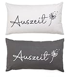 Bada Bing 2er Set Kissen Dekokissen Auszeit 30 x 50 cm Sofakissen Grau Creme Schriftzug Hochwertiges Couchkissen Geschenk Partnergeschenk Trend 68/69