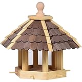 dobar® 44136e Große Vogelvilla - Vogelfutterhaus aus Massivholz - Vogelhaus für Ständermontage - Futterstation mit Futtersilo - Futterspender Wildvogel - 55 x 62 x 43 cm - Braun