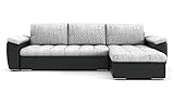 BETTSO -Ecksofa mit Schlaffunktion Eckcouch mit Bettkasten Sofa Couch Wohnlandschaft L-Form Polsterecke-SAGA 250 (Hellgrau+Schwarz, Rechts)
