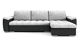 BETTSO -Ecksofa mit Schlaffunktion Eckcouch mit Bettkasten Sofa Couch Wohnlandschaft L-Form Polsterecke-SAGA 250 (Hellgrau+Schwarz, Rechts)