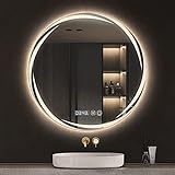 LED-Badezimmerspiegel, stufenlos dimmbar, Wandspiegel, runder Badezimmer-LED-beleuchteter Spiegel, zur Wandmontage, Schminkspiegel mit Lichtern, 3 Farben, dimmbare Helligkeit 19.6in Trichromaticlight