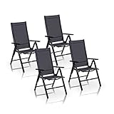 KHG Gartenstuhl Hochlehner Alu Klappstuhl 4er Set, 8-Fach verstellbare Rückenlehne mit Armlehne, Anthrazit Grau wetterfest rostfrei, Belastbarkeit 120 kg, Balkon Garten Stuhl, vormontiert
