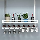 EYLINK Weinregale, Deckenhängeregale, Flaschenhalter, Glasregal, industrielles Retro-Dekor, Wandmontage, Weinglasregal für Bar, Küche, Wohnzimmer/weiß/120 cm (47 Zoll)