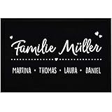 SpecialMe® Fußmatte mit Namen Familie Vornamen Familienname Herzen personalisiert rutschfest & waschbar weiß 60x40cm