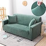 Couch überzug mit Armlehne,Samt Stretch Sofa Überzug Elastischer Sofabezug,4/1/2/3 Sitzer Sofahusse für Wohnzimmer,Rutschfest Sofa Abdeckung Schonbezug Couchbezug für Hund,Green-3seater:190-230cm