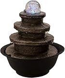 Nativ Zimmerbrunnen mit LED-Beleuchtung, drehende Kugel, im Stufen-Design, Treppen-Wasserfall, Polyresin, Dunkelbraun, 21 x 21 x 24 cm