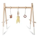 Caudblor Spieltrapez Holz Babyspielzeug Puzzle Gym inkl. Anhänger Babygymnastik aktiv Spielzeug Babyzimmer Kinderzimmer Dekoration (Weiß)