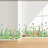 wondever Wandtattoo Blumenwiese Farn Wandaufkleber Grüne Wiese Gras Bordüre Wandsticker Wanddeko für Wohnzimmer Schlafzimmer