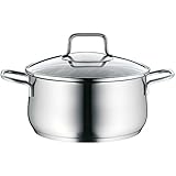 WMF Brilliant Kochtopf klein 20cm, Glasdeckel, Bratentopf Induktion 3l, Cromargan Edelstahl satiniert matt, unbeschichtet