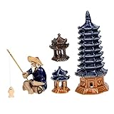 POPETPOP 1 Set Aquarium-Dekoration Auto-Ornament Auto-Dekoration Puppenhaus-Zubehör Miniatur-Ornamente Mini-Fischer-Figuren Chinesische Pagode Statue Keramik-Pavillon Dekoration