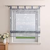 Delien Raffrollo Leinenoptik Transparente Rollos Landhaus Küche Gardine Modern Raffgardine mit Blumendruck »Löwenzahn« Schlaufenrollo für Klein Fenster mit Schlaufen BxH 120x140cm,Grau