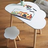 Haus Projekt Cloud Desk, Kinder Schreibtisch-Set mit Tisch und Stuhl (4-8 Jahre), Kindertisch-Hocker-Kombination in himmlischem Wolken-Design, Holz Kinderschreibtisch und -Hocker