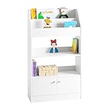 SoBuy KMB11-W Kinderregal Bücherregal Standregal für Kinder Bücherschrank mit 2 Ablagen, 2 Ablagefächern und 2 Türen weiß BHT ca.: 60x107x24cm