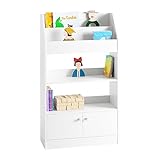 SoBuy KMB11-W Kinderregal Bücherregal Standregal für Kinder Bücherschrank mit 2 Ablagen, 2 Ablagefächern und 2 Türen weiß BHT ca.: 60x107x24cm