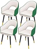 ANDGRO Moderne Esszimmerstühle 4er-Set Wasserfeste Küchenstühle PU-Leder Mit Beinen Kohlenstoffstahl Moderne Gepolsterte Weiche Sitzmöbel Mit Hoher Rückenlehne (Color : White+Green)