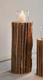 Dekoleidenschaft Windlichtsäule Rustikal aus recyceltem Holz, 55 cm hoch, Dekosäule, Kerzenhalter, Holzsäule, Dekosäule mit Kerzenglas, Bodenwindlicht, Kerzensäule