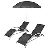 BULANED Sonnenliegen mit Schirm, Gartenliege, Strandliege, Relaxliege Garten, Saunaliege, Campingliege, Poolliege, Liege Garten, Aluminium Schwarz