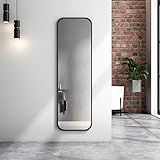 Heilmetz Standspiegel mit Schwarz Metallrahmen 120x37cm Wandspiegel Ganzkörperspiegel Neigbar und wandmontiert für Wohnzimmer Schlafzimmer Badezimmer Garderobe