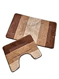 oKu-Tex Design Badematte Antirutsch Set 2 Teilig, rutschfest & waschbar, Badvorleger 50 x 80 cm für das Badezimmer, WC Vorleger mit Ausschnitt 40 x 50 cm, Braun, Beige, Gestreift