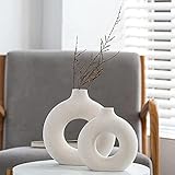 Keramik Vase - Set of 2 Weiße Blumenvasen aus Keramik für Wohnungsdeko Trockenblumen Deko Vasen für Tischdecko mit Pampasgras, Keramik Zimmer Deko für Geschenk, Keramik Vase Kleine Mittelgroße…